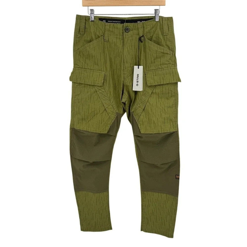 NEW G-Star Raw Mens 31/32 Cargo Pants 3D Regular Tapered Mayfly Rain Camo Green‎